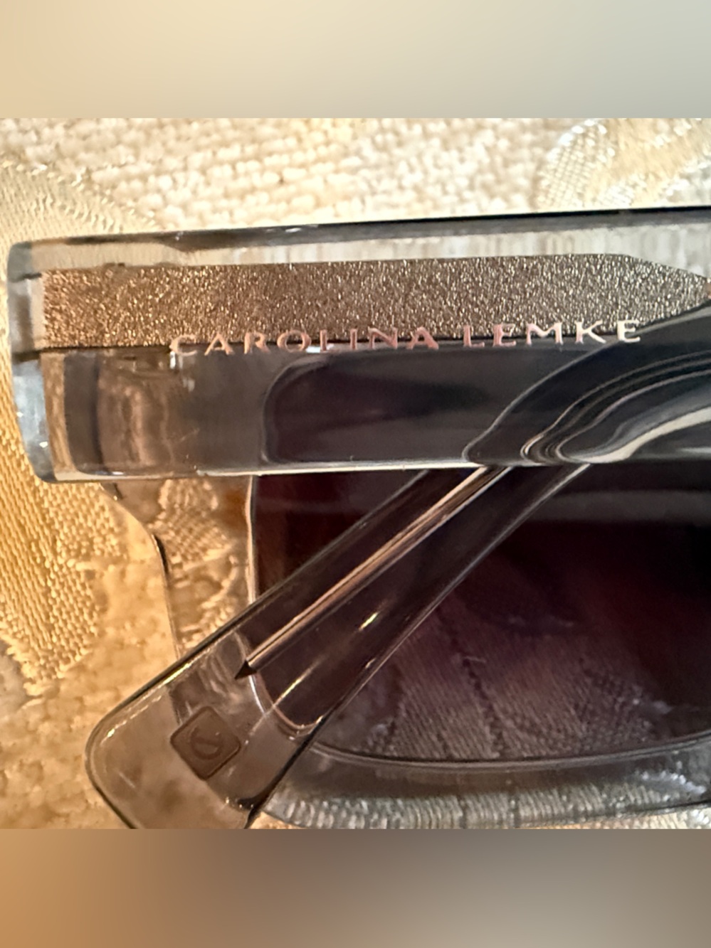 Carolina Lemke Clear Frame Sunglasses with Purple Lenses - Modern Square Style - Picture 8 of 10